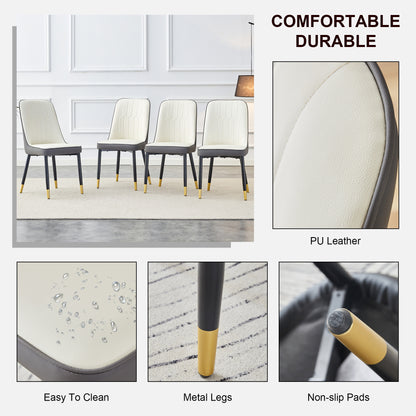 A modern dining chair with a white dark gray dual tone PU leather backrest and black metal legs, suitable for kitchens, bedrooms, and offices. A set of 4 pieces (white+dark gray+PU)C-007 image 6