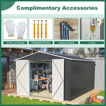 Outdoor Storage Shed 10x12 FT, Utility Metal Tool Storage with Lockable Doors and Updated Frame Structure, Large Metal Garden Shed for Backyard, Patio Lawn, Black image 4