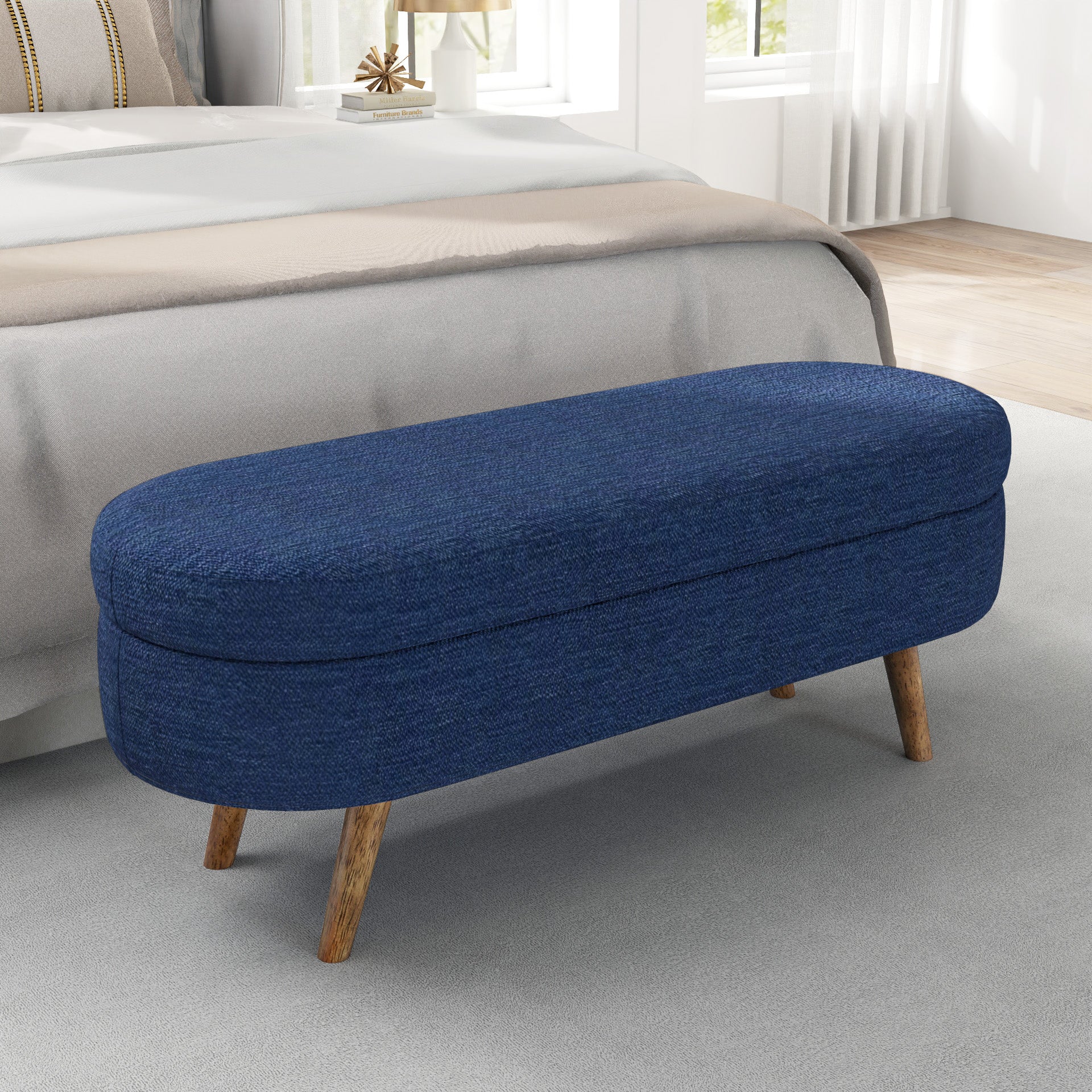 Ottoman Oval Storage Bench,Rubber Wood Legs,BLUE(43.5"x16"x16") image 1