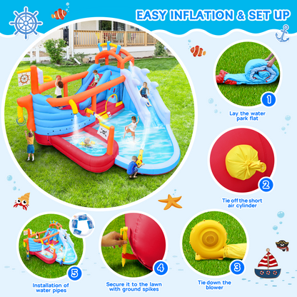9 in1 Inflatable Slide Water Park Jump Area Dual Slides Climbing Wall Anchor Ring Toss Basketball Hoop Dual Water Guns Shallow and Bathing Poolsfor Kids image 6