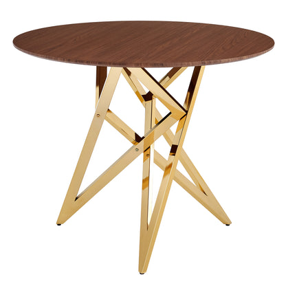 37Inch Round Dining Table, Small Round Kitchen Table With Golden Metal Legs, Suitable For 2 To 4 People, Modern Dining Room Table, Brown, Walnut Color. image 4