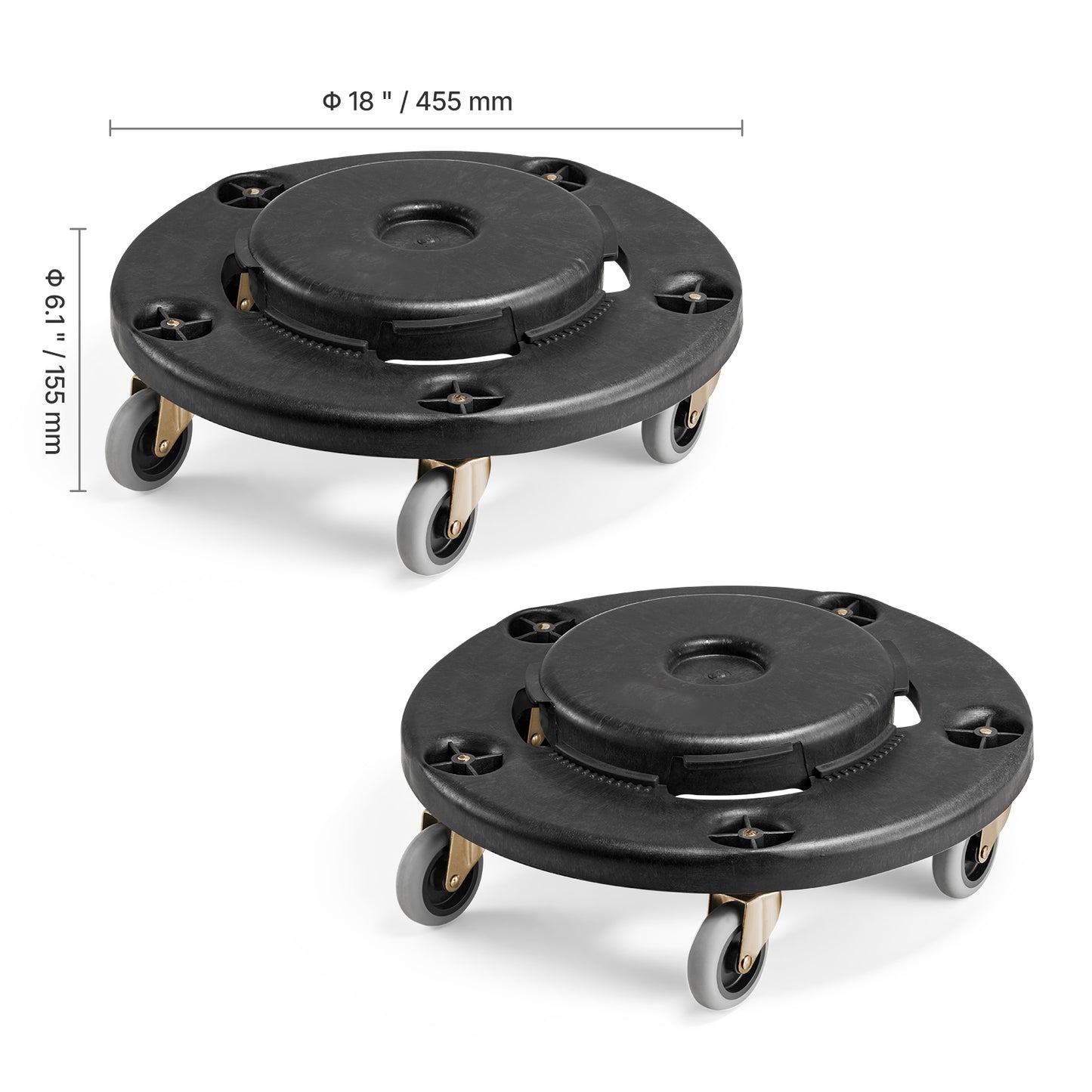 2 Packs Round Trash Can Dolly Fit 20, 32, 44, 55 Gal Garbage Container 500lbs image 10