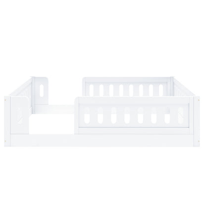 Wood Full Size Platform Bed with Guardrail, White image 11