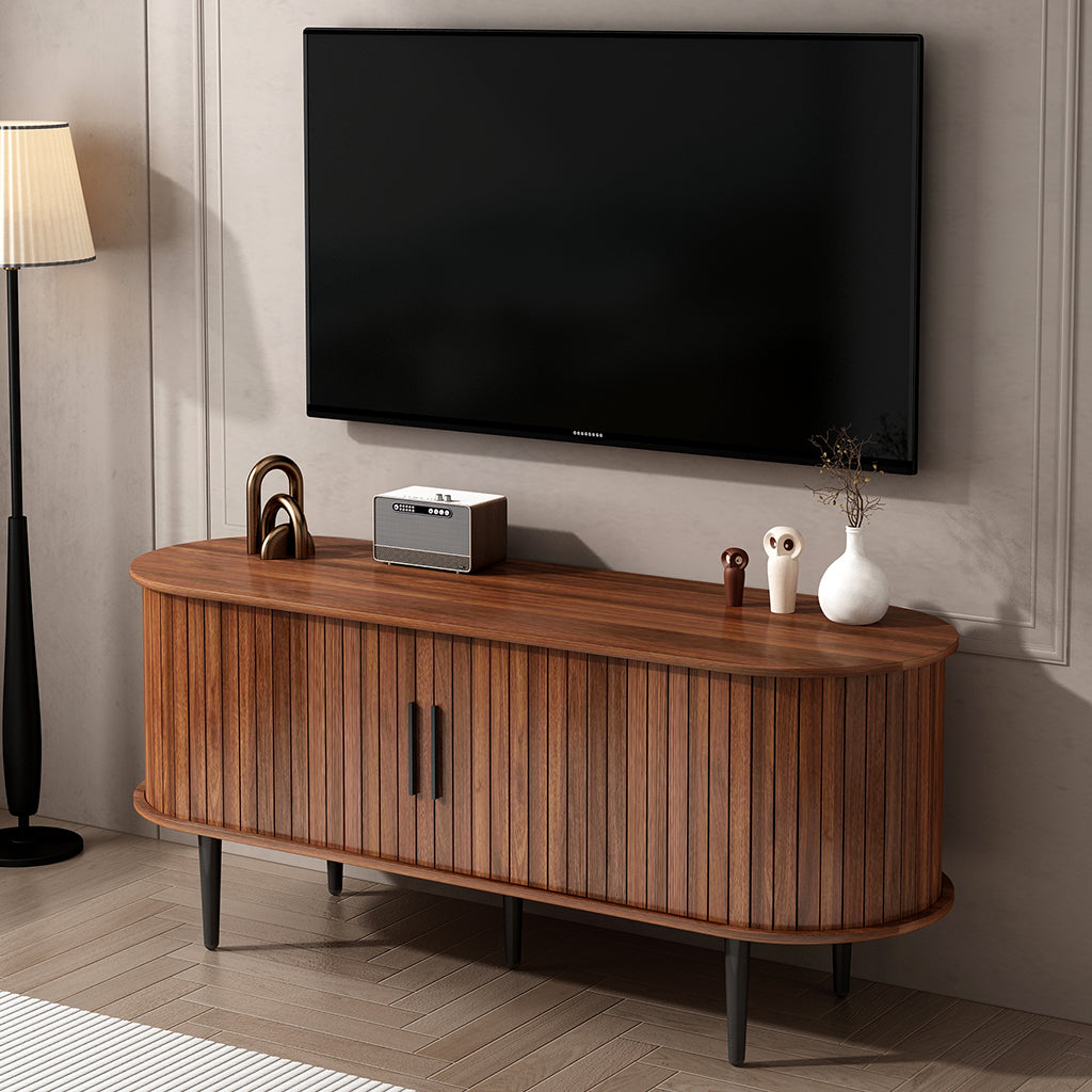 TV Stand, 47" Modern TV Console Table with Storage Compartment and Sliding Door, Gaming Entertainment Center with Cabinet for Living Room, Bedroom, Office (Walnut) image 1