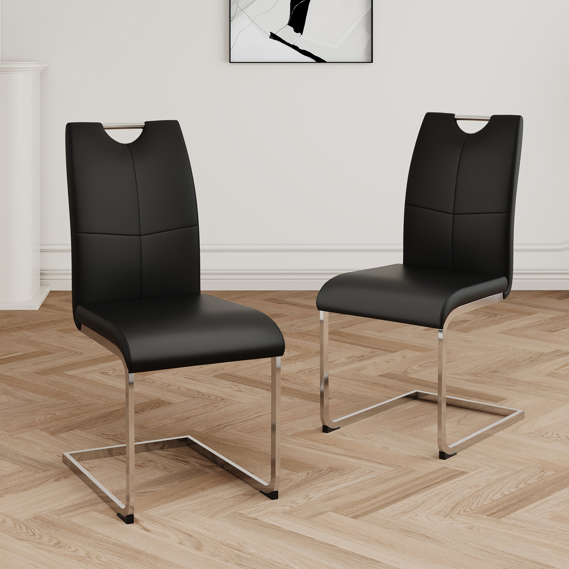 Modern Dining Chairs with Faux Leather Padded Seat Dining Living Room Chairs Upholstered Chair with Chrome Metal Legs Design for Kitchen, Living, Bedroom, Dining Room Side Chairs Set of 2 image 1