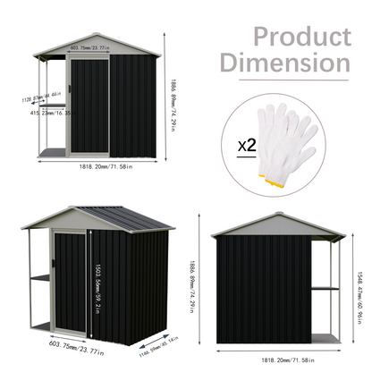 6 x 4 FT Outdoor Storage Shed with Rack Metal Garden Shed with Storage Shelves Bike Storage Tool Cabinet Box for Lawn Backyard Patio Use image 5