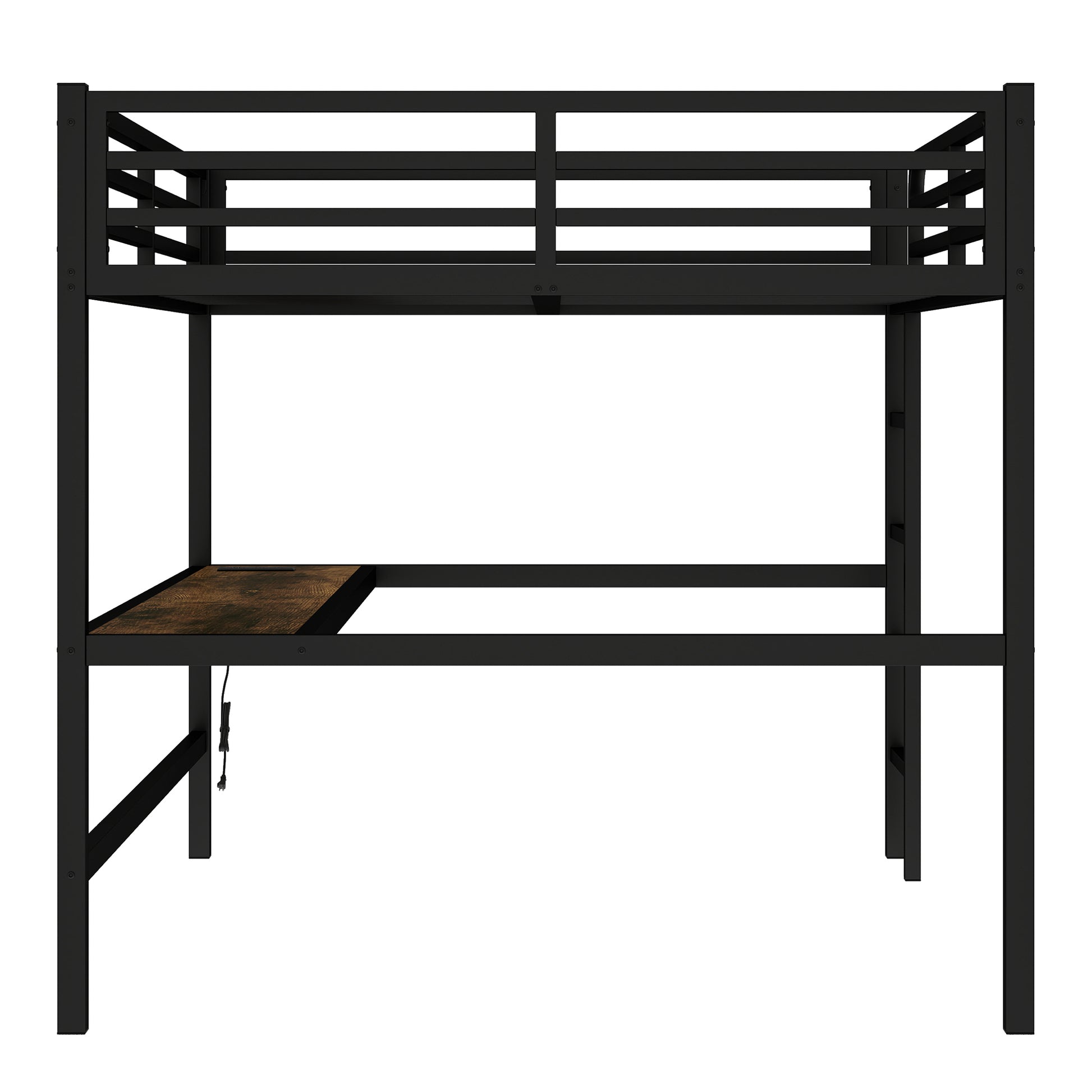 Metal Queen Size Loft Bed with Power Outlet and LED Lighted, Space-Saving, Noise Reduced, Black image 11