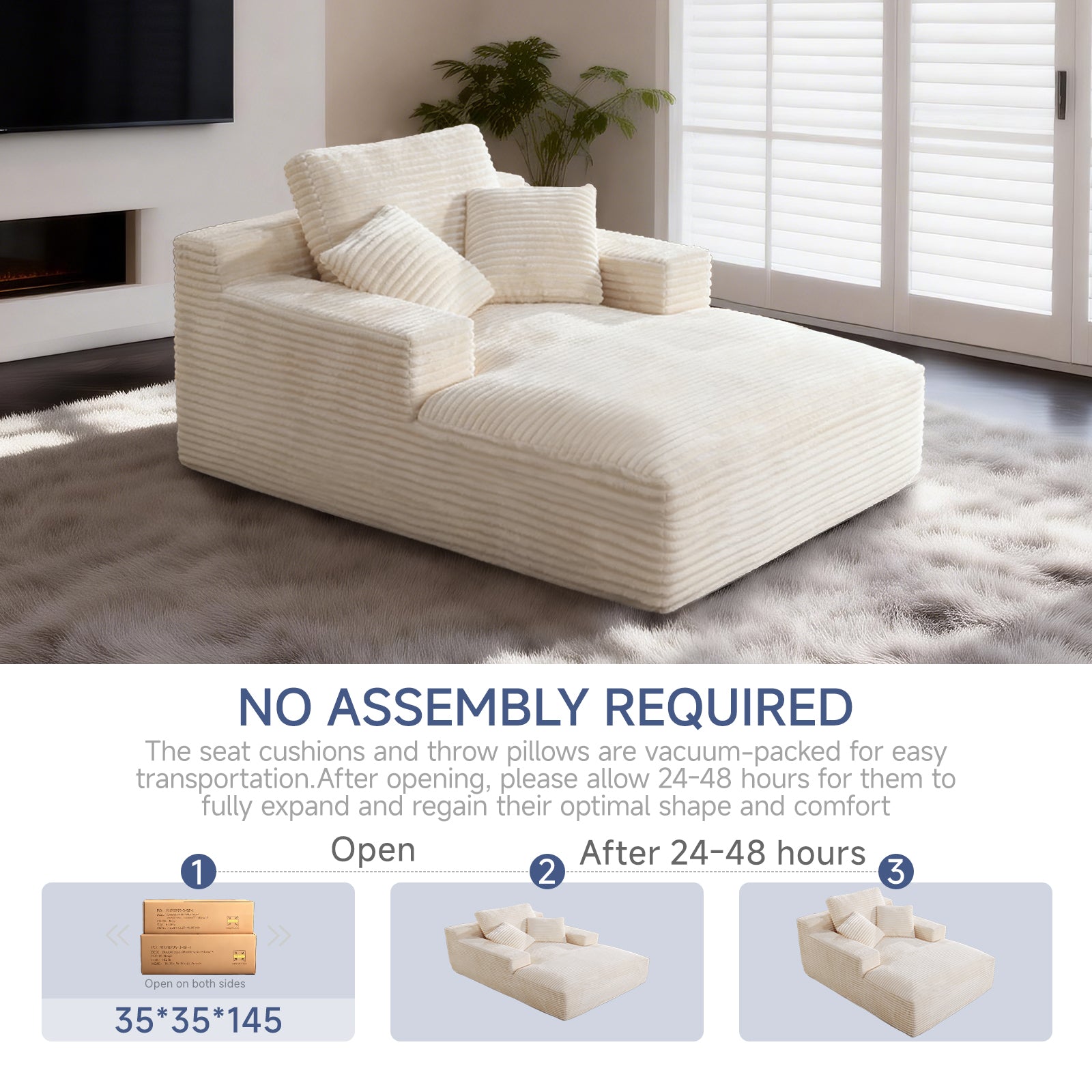 Chaise Lounges,No-assembly vacuum-compressed tofu-shaped imperial concubine sofa, striped plush fabric sofa bed for small apartments image 4