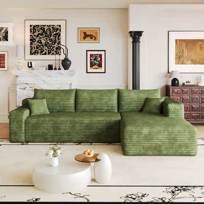 103" Cloud Sectional Sofa,Modern Minimalist Upholstered Couches, Comfort L Shaped Sofa for Living Room,Deep Seat Corner Couch,No Assembly Required,Green(Plush Corduroy Fabric) image 7