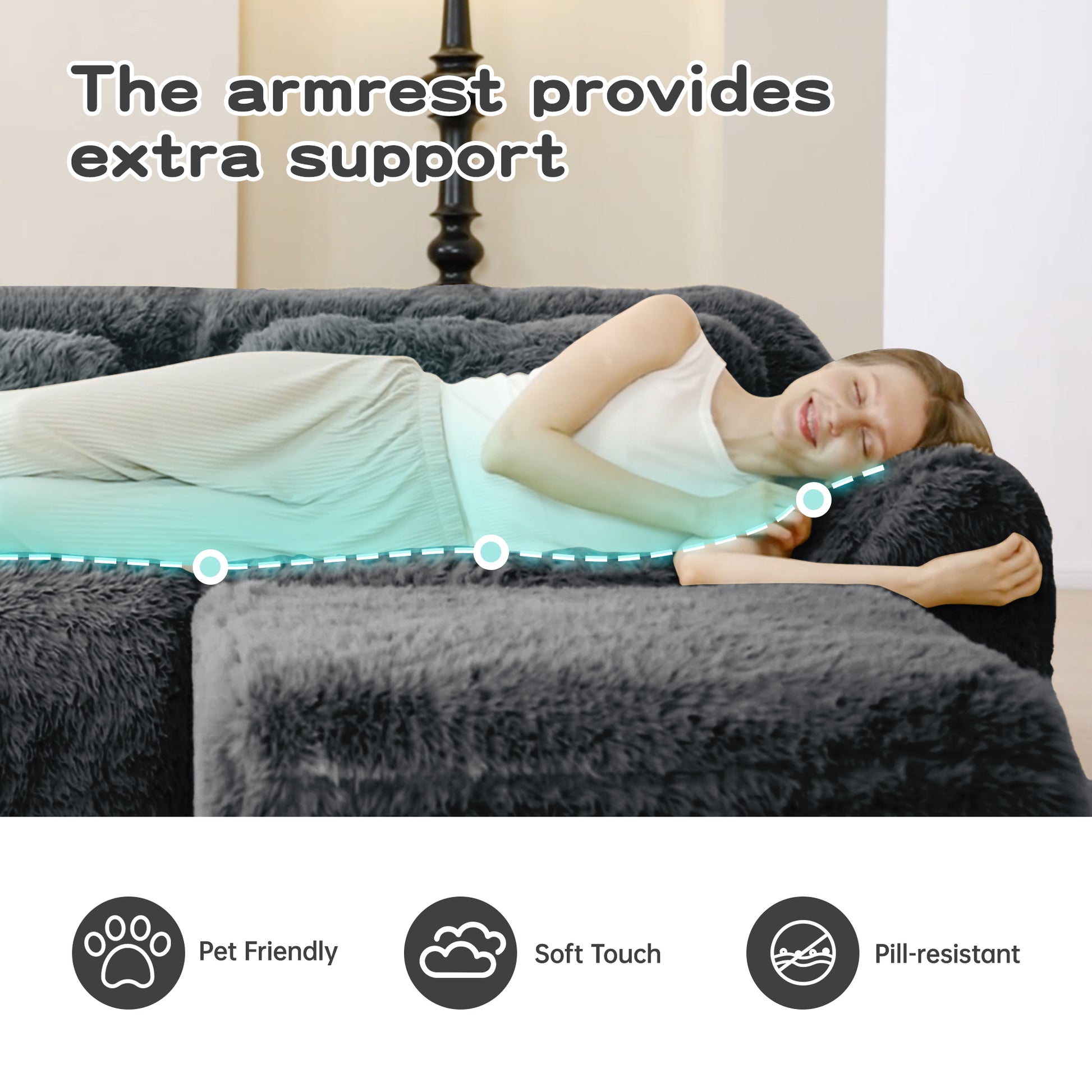 114''Soft And Fluffy Plush Fabric,Modular Sectional Sofa Couches,Ergonomic Design With Throw Pillows,Full-compression Vacuum Packaging Buckle Connection For Study,Home Theater,Dark Grey image 10