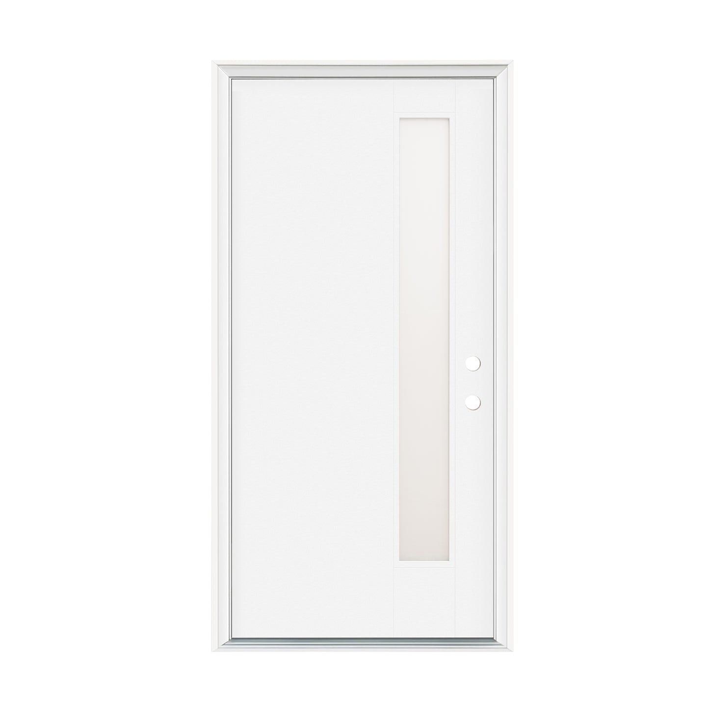 36"x80" Fiberglass Front Door with White 4-9/16" PVC Frame,Left-Hand Inswing Exterior Door with Brickmould,Contemporary minimalist smooth skin with frosted glass for Home Entrance,White image 3