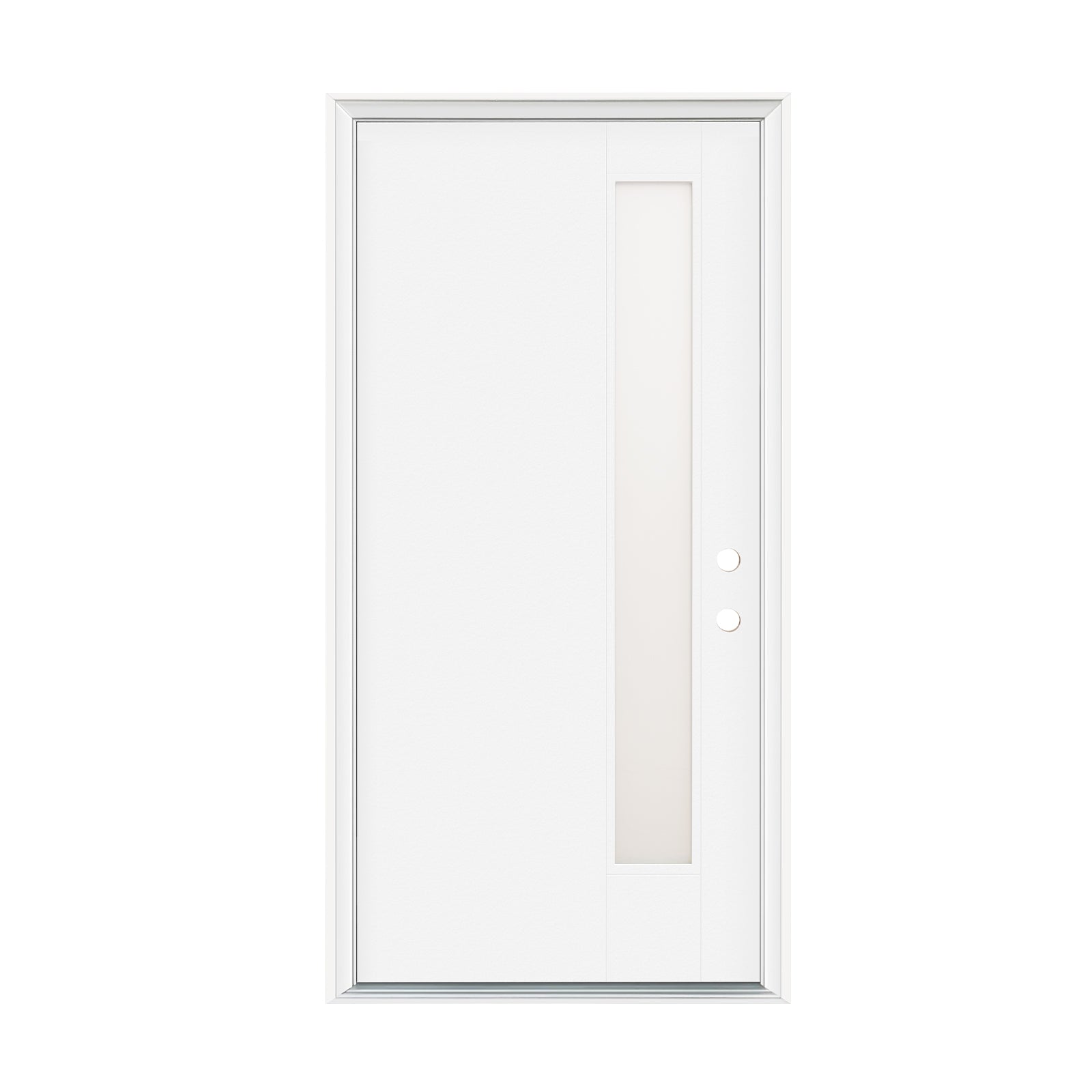 36"x80" Fiberglass Front Door with White 4-9/16" PVC Frame,Left-Hand Inswing Exterior Door with Brickmould,Contemporary minimalist smooth skin with frosted glass for Home Entrance,White image 3