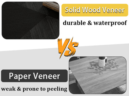 Square Veneer-Top Coffee Table with Drawer, KD Pedestal Base, Weathered Natural / Pearl Black image 7