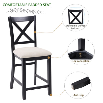 Dining Chairs Only, Wooden Counter Height Dining Chairs Set of 4, Kitchen Chair with Padded Seat, Upholstered Side Chair for Dining Room, Living Room, Kitchen, Black & Beige two tone image 7