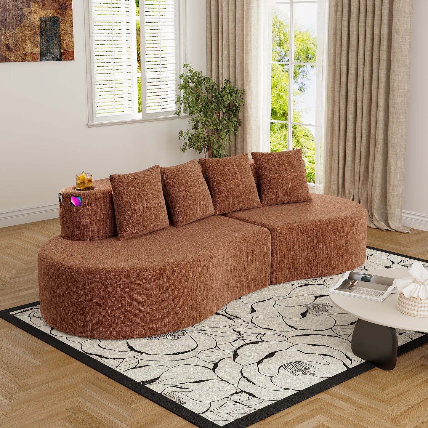 Modern Curved Sectional 3 Seat Minimalist Elegant Half Moon Sofa Compressed Modular Sectional Sofa for Living Room, Office, Apartment image 8