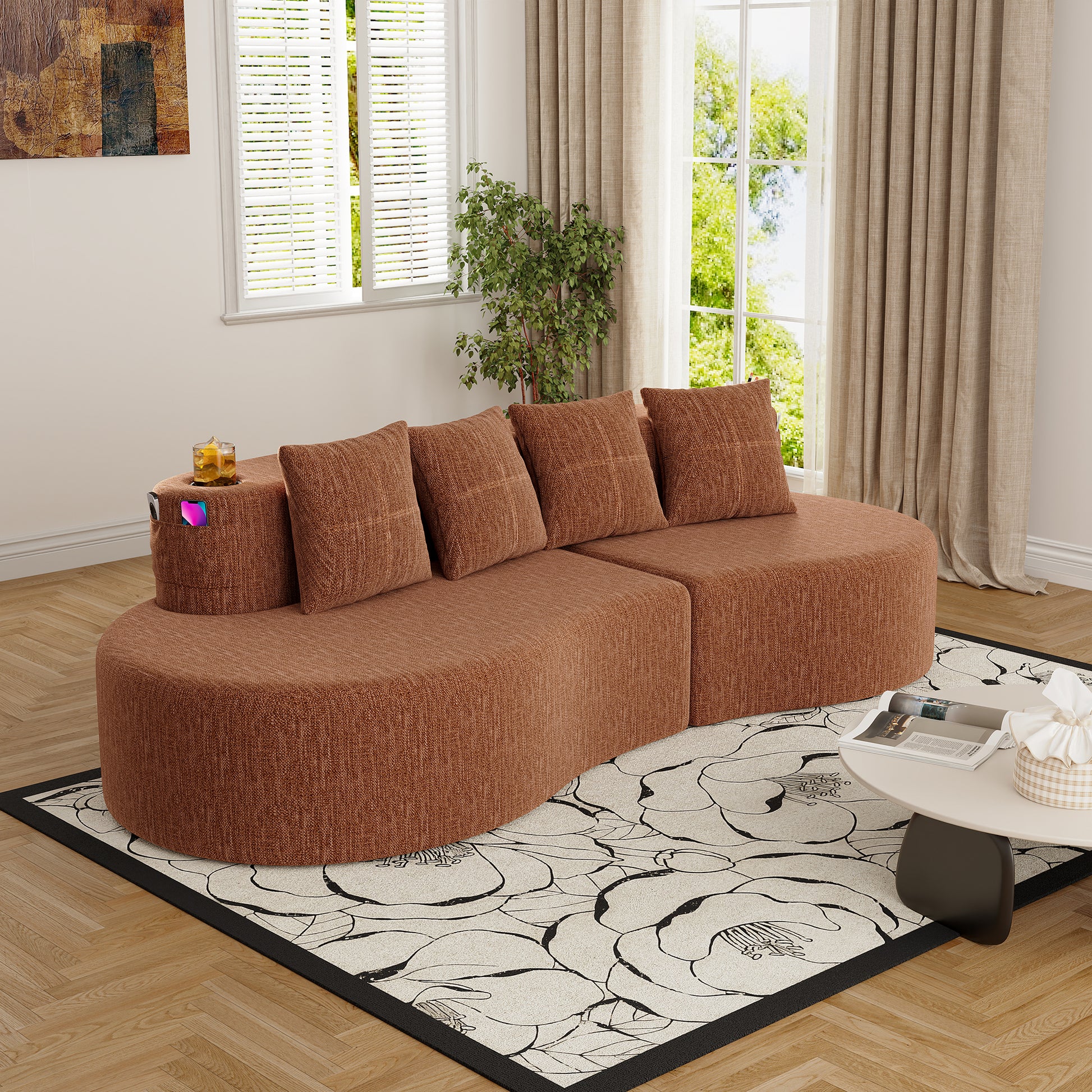 Modern Curved Sectional 3 Seat Minimalist Elegant Half Moon Sofa Compressed Modular Sectional Sofa for Living Room, Office, Apartment image 8