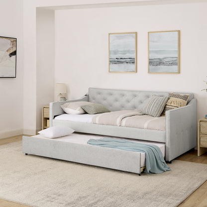Twin Size Upholstery DayBed with Twin Size Pop-up Trundle and USB Charging Design image 5