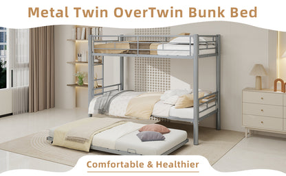 Silver Twin Metal Triple Bunk Bed Frame – Versatile Convertible 3-in-1 Design, Heavy-Duty Steel, Sleek Silver Finish, Ideal for Dorms/Guest Rooms image 7