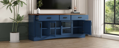 Modern Blue TV Console, 67" Width TV Stand, Glass Doors & Storage Drawers, Adjustable Shelves (Old SKU:N779P296233B) image 7