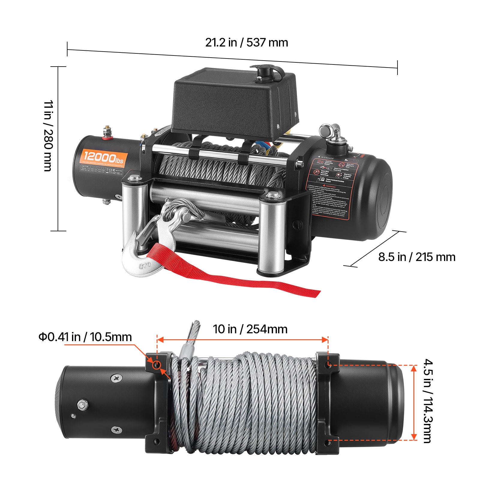 Electric Winch, 12000 lbs Load Capacity, 12V DC Truck Winch with Φ7/20 in x 85 ft Steel Rope, Wireless & Wired Remote Control, Suitable for Towing SUV Jeep Trailer Boat Off-Road Vehicle image 11