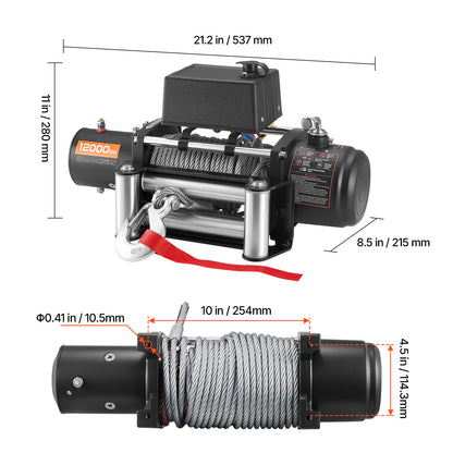 Electric Winch, 12000 lbs Load Capacity, 12V DC Truck Winch with Φ7/20 in x 85 ft Steel Rope, Wireless & Wired Remote Control, Suitable for Towing SUV Jeep Trailer Boat Off-Road Vehicle image 11