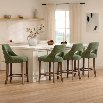 Bar Stools Set of 2, Upholstered Counter Height Bar Stools, Modern Counter Stools with Wood Legs for Kitchen Island Dining Room Bar, Green image 2