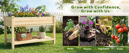 Raised Garden Bed 48x23x31.1-inch Elevated Wood Planter with Water Collection Tray, Storage Shelf, Protective Liner image 4