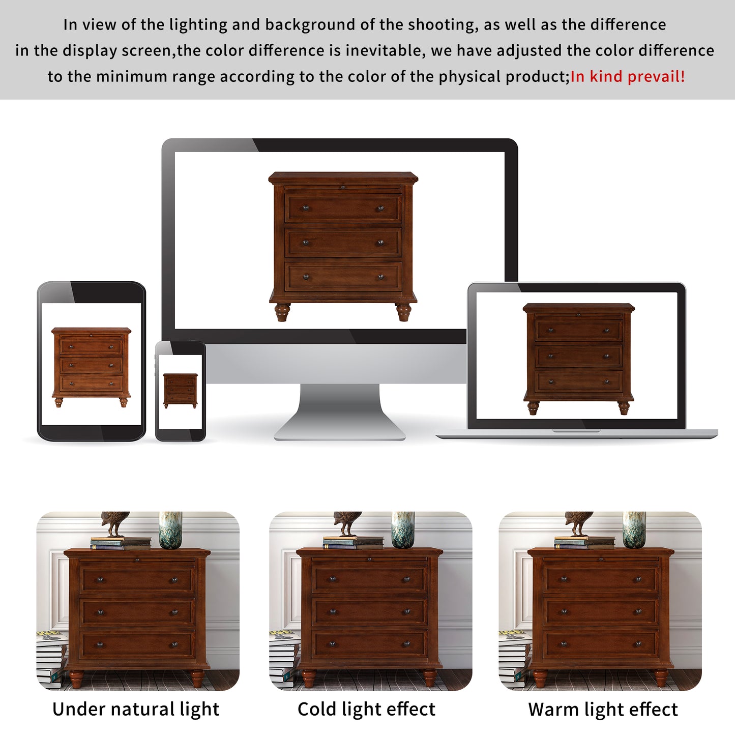 U_STYLE 27.6''Nightstand with Pine Wood veneer, Fashion Bedside Cabinet with 3 Drawers and pull-out tray, Minimalist Sofa Side Table with rubber legs and Metal handle for Bedroom Sofa Couch Office image 6