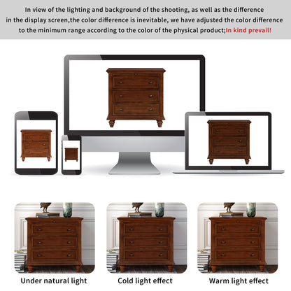 U_STYLE 27.6''Nightstand with Pine Wood veneer, Fashion Bedside Cabinet with 3 Drawers and pull-out tray, Minimalist Sofa Side Table with rubber legs and Metal handle for Bedroom Sofa Couch Office image 6