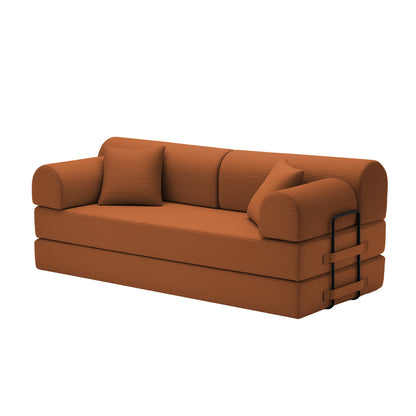 Convertible Sleeper Sofa Bed,Corduroy Folding Mattress Couch with Fixed-Shape Frame, Floor Sofa Lounge Couch for Living Room Bedroom(orange) image 4