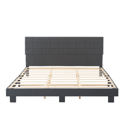 King Size Platform Bed Frame, Upholstered Tufted Headboard with Solid Wood Slats Support, Adjustable Height: 39.57～43.5 Inches, Dark Gray image 8