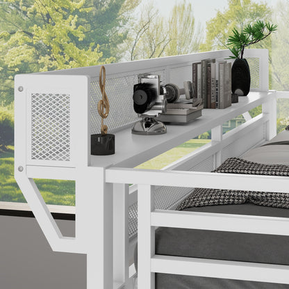 Twin XL Size Loft Bed with Stairs, Metal Full Loft Bed with Storage Shelves, High Loft Bed with Wardrobe for Kids Teens,White(Expect Arrival Date 2025/10/14) image 4