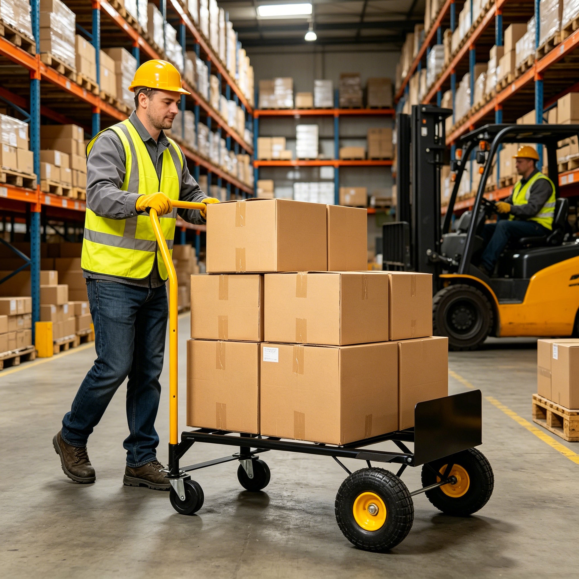 HT1006BK-YL Hand Truck Dual Purpose 2 Wheel Dolly Cart and 4 Wheel Push Cart with Swivel Wheels 330 Lbs Capacity Heavy Duty Platform Cart for Moving/Warehouse/Garden/Grocery image 9