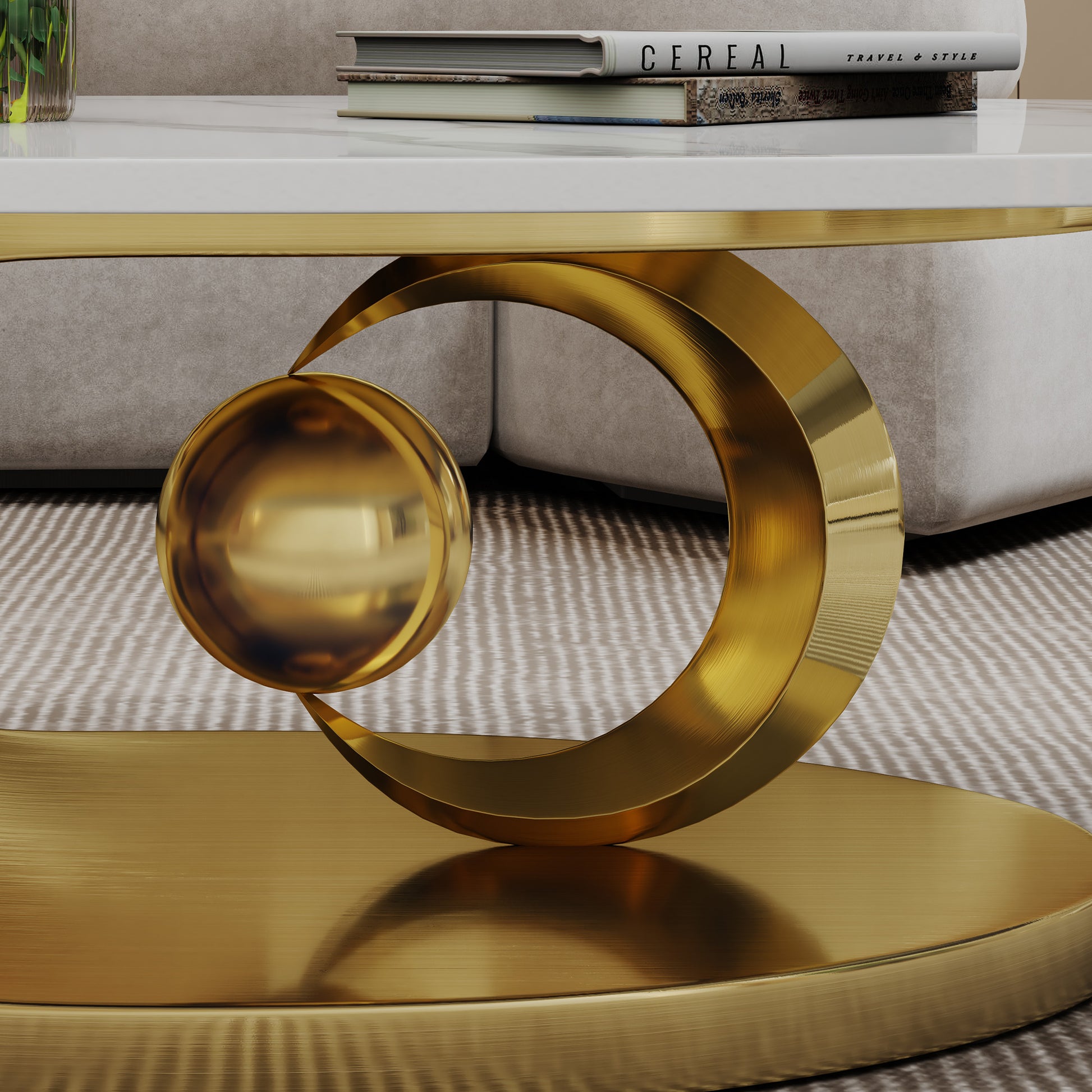 Modern Faux Marble Coffee Table, Sintered Stone Contemporary Tables with Stainless Steel Base image 7