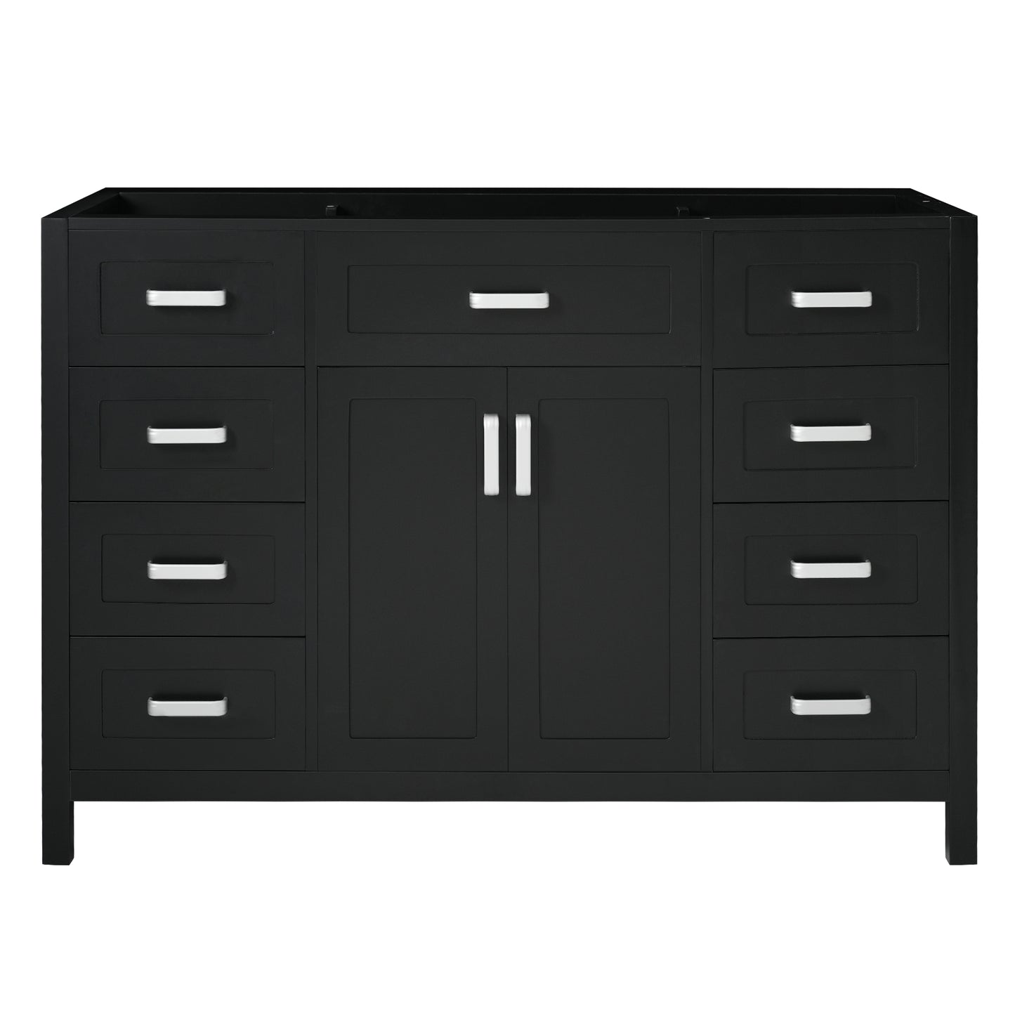 47" Bathroom Vanity without Sink, Cabinet Only, 2 Doors and 8 Drawers, Soft Close System, Classic Design, Black image 8
