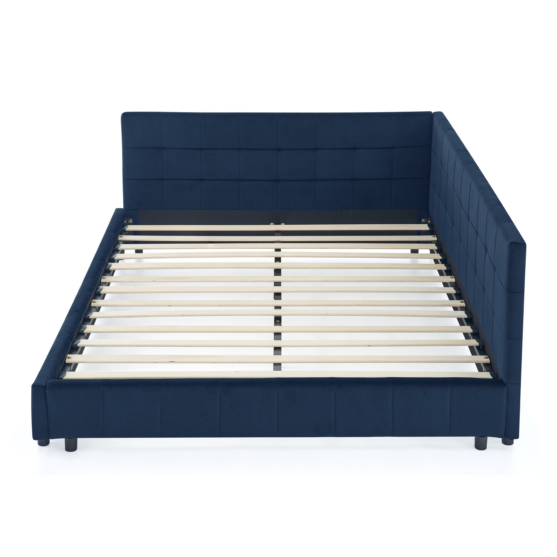 Queen Size Upholstered Tufted Bed Frame, Sofa Bed Frame with Comfortable Backrest and Armrests, Queen Size Bed for Bedroom, Living Room,Velvet, DARK BLUE(85.5''*64.5''*30.5'') image 7