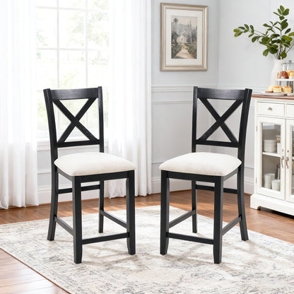 Dining Chairs Only, Wooden Counter Height Dining Chairs Set of 4, Kitchen Chair with Padded Seat, Upholstered Side Chair for Dining Room, Living Room, Kitchen, Black & Beige two tone image 3