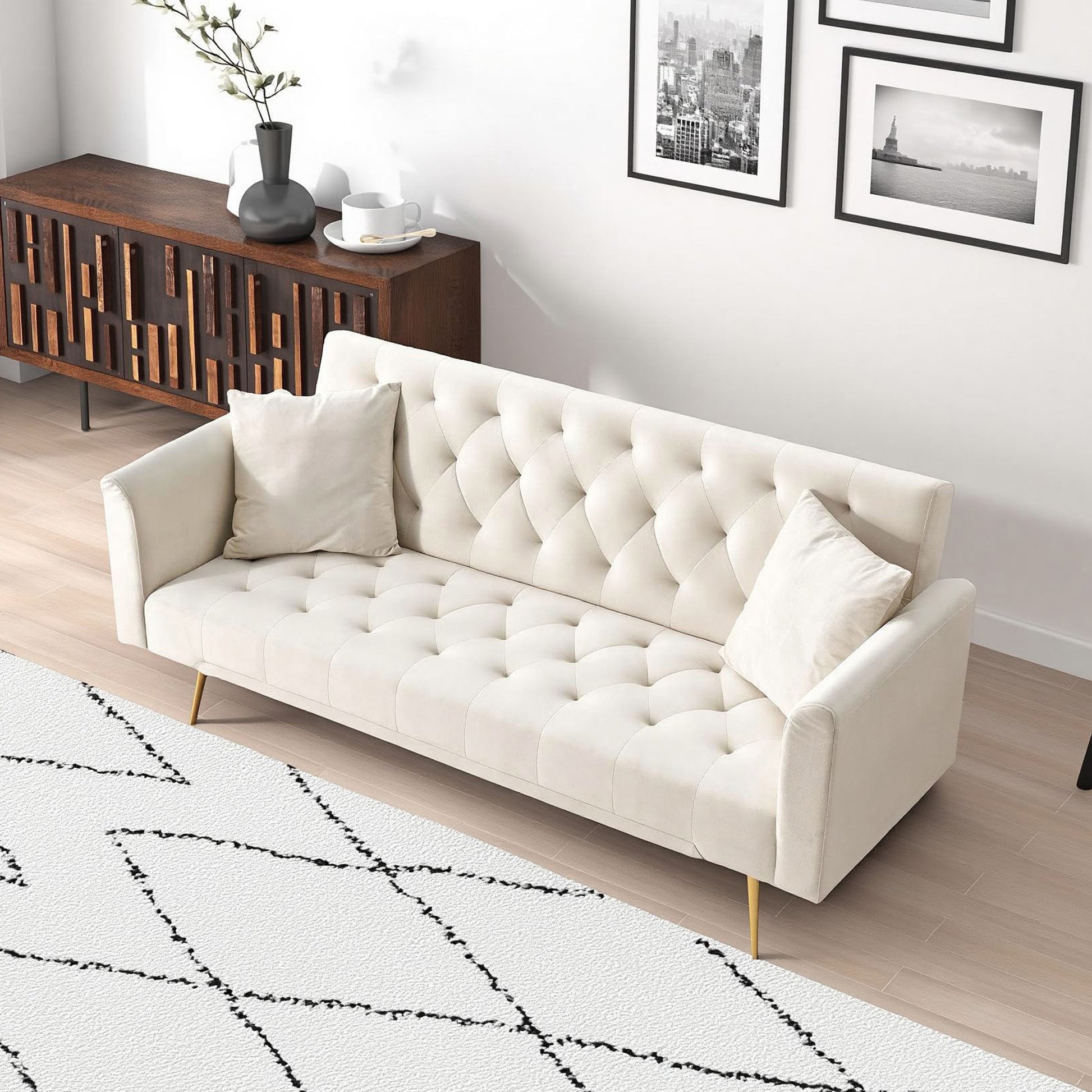 71 inch convertible love seat sofa, American retro beige velvet, suitable for small living room, bedroom, office image 4