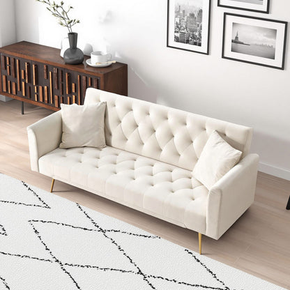 71 inch convertible love seat sofa, American retro beige velvet, suitable for small living room, bedroom, office image 4