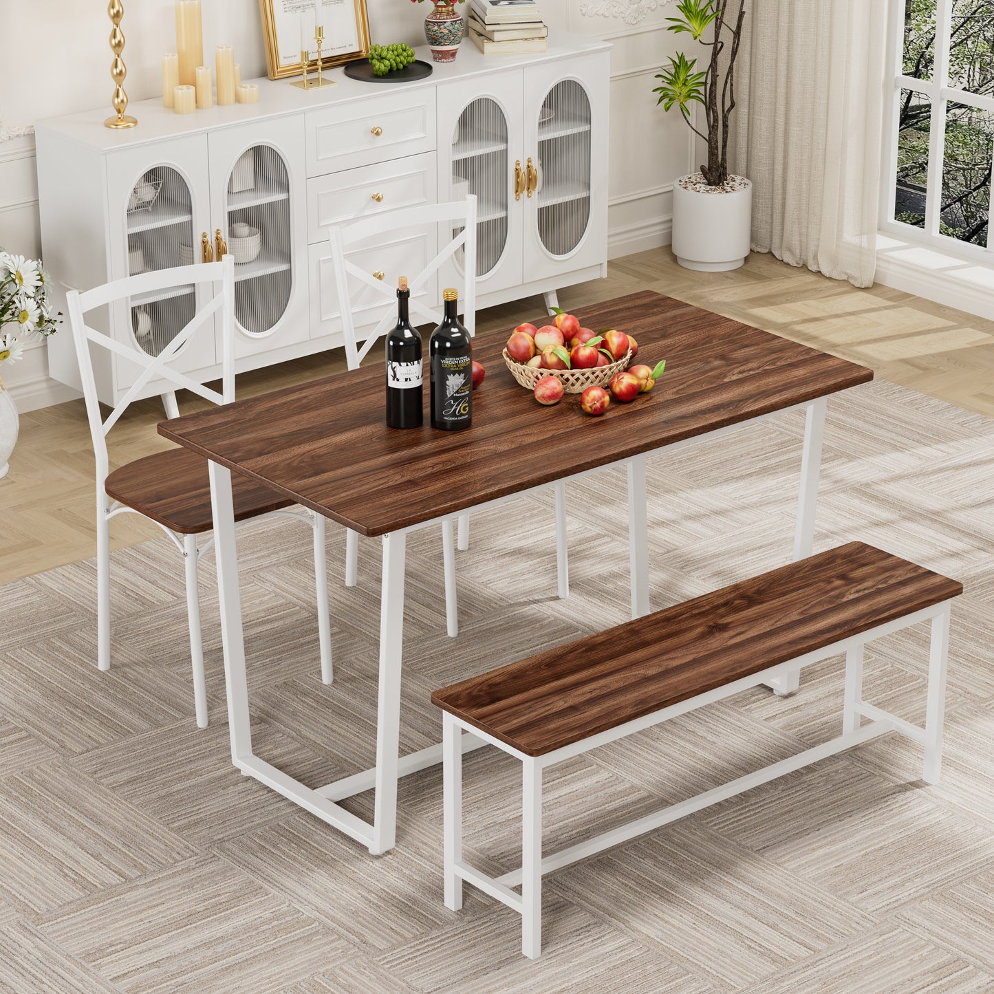 Four-piece set table and chair with backrest, industrial style, solid structure image 1