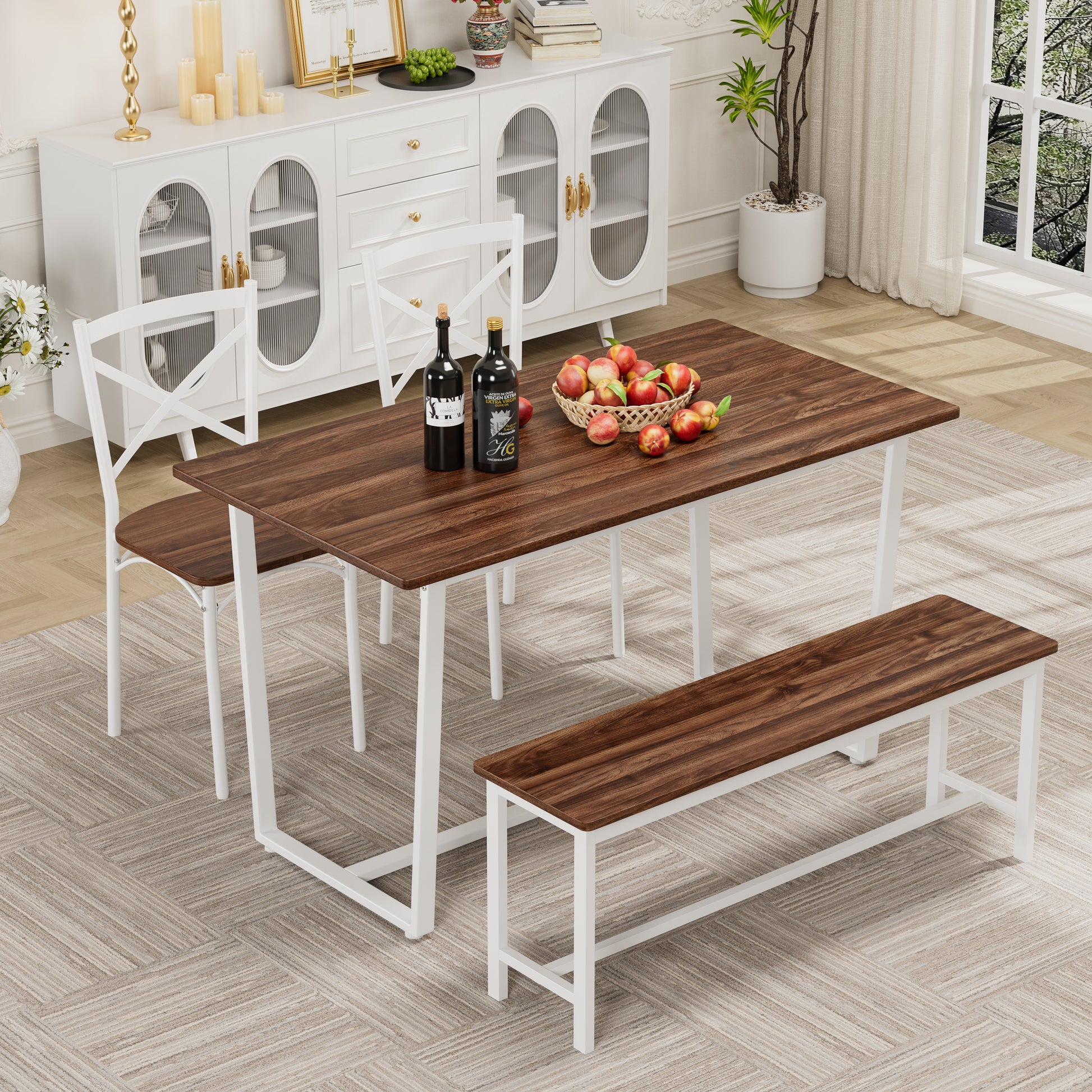 Four-piece set table and chair with backrest, industrial style, solid structure image 1
