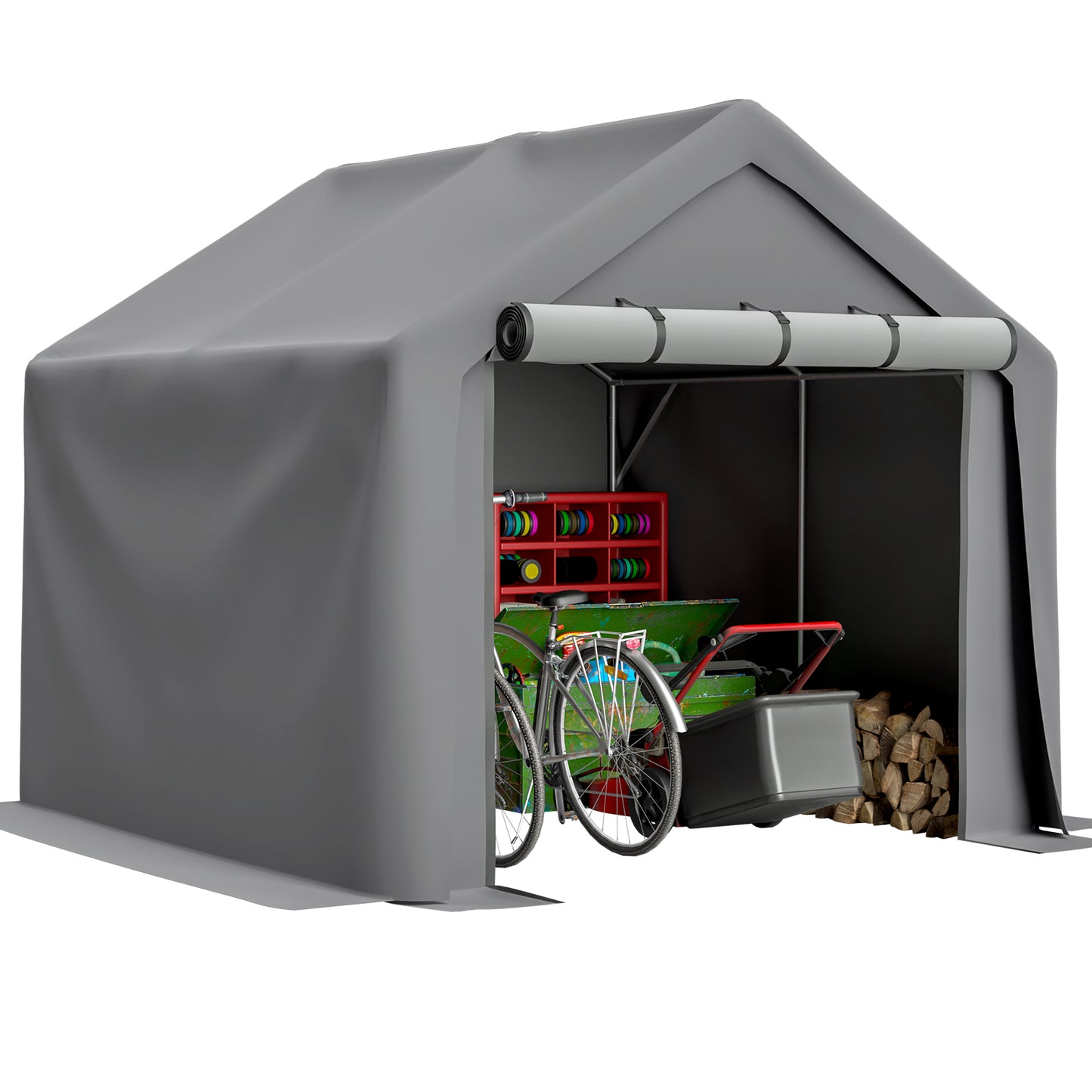8x8 FT Multi-Purpose Outdoor Shelter Waterproof & UV-Resistant with Roll-Up Doors image 1