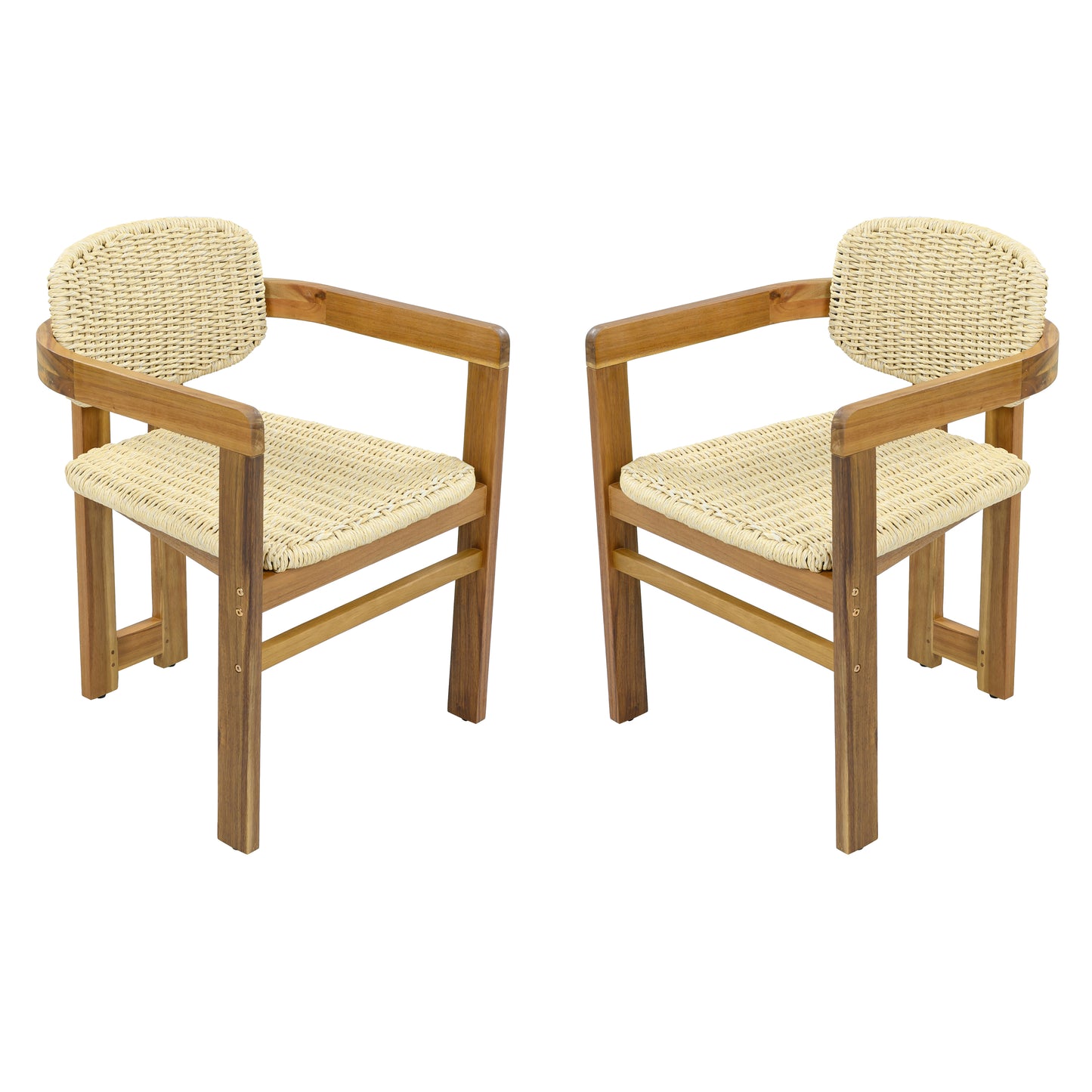 Outdoor Woven Rattan Chair Set Two Accent Chairs Stylish Outdoor Armchairs 2 Person Seating Group Ergonomic Garden Chairs for Patio, Outdoor, Teak Finish+Natural Rattan image 10