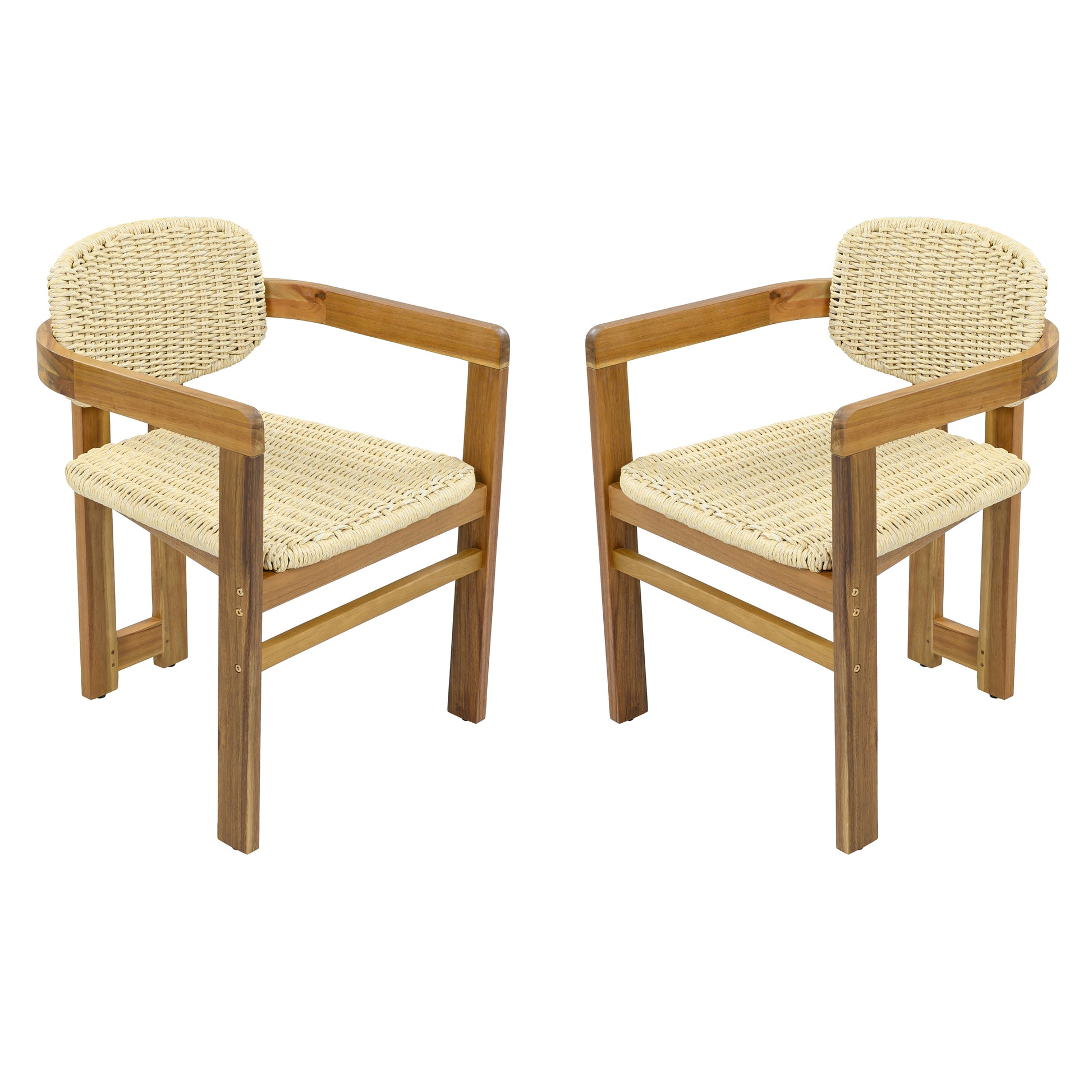 Outdoor Woven Rattan Chair Set Two Accent Chairs Stylish Outdoor Armchairs 2 Person Seating Group Ergonomic Garden Chairs for Patio, Outdoor, Teak Finish+Natural Rattan image 10