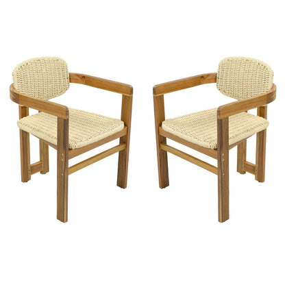 Outdoor Woven Rattan Chair Set Two Accent Chairs Stylish Outdoor Armchairs 2 Person Seating Group Ergonomic Garden Chairs for Patio, Outdoor, Teak Finish+Natural Rattan image 10