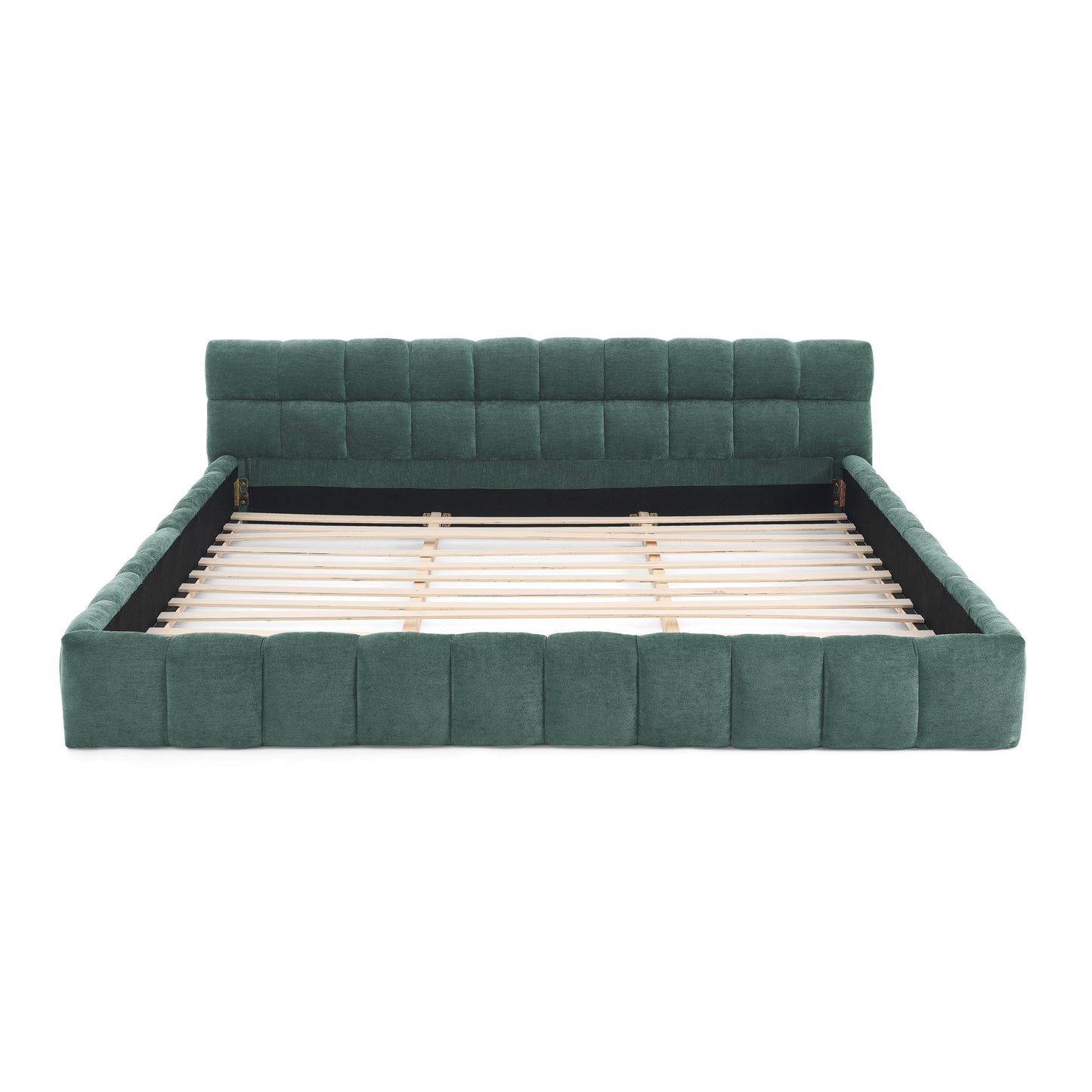 California King size Upholstered Bed Frame with Thick Fabric, Chenille Fabric Grounded California King Platform Bed with Headboard and Solid Frame. No Box Spring Needed-Blue Green-(90.5''*80.5''*31'') image 7