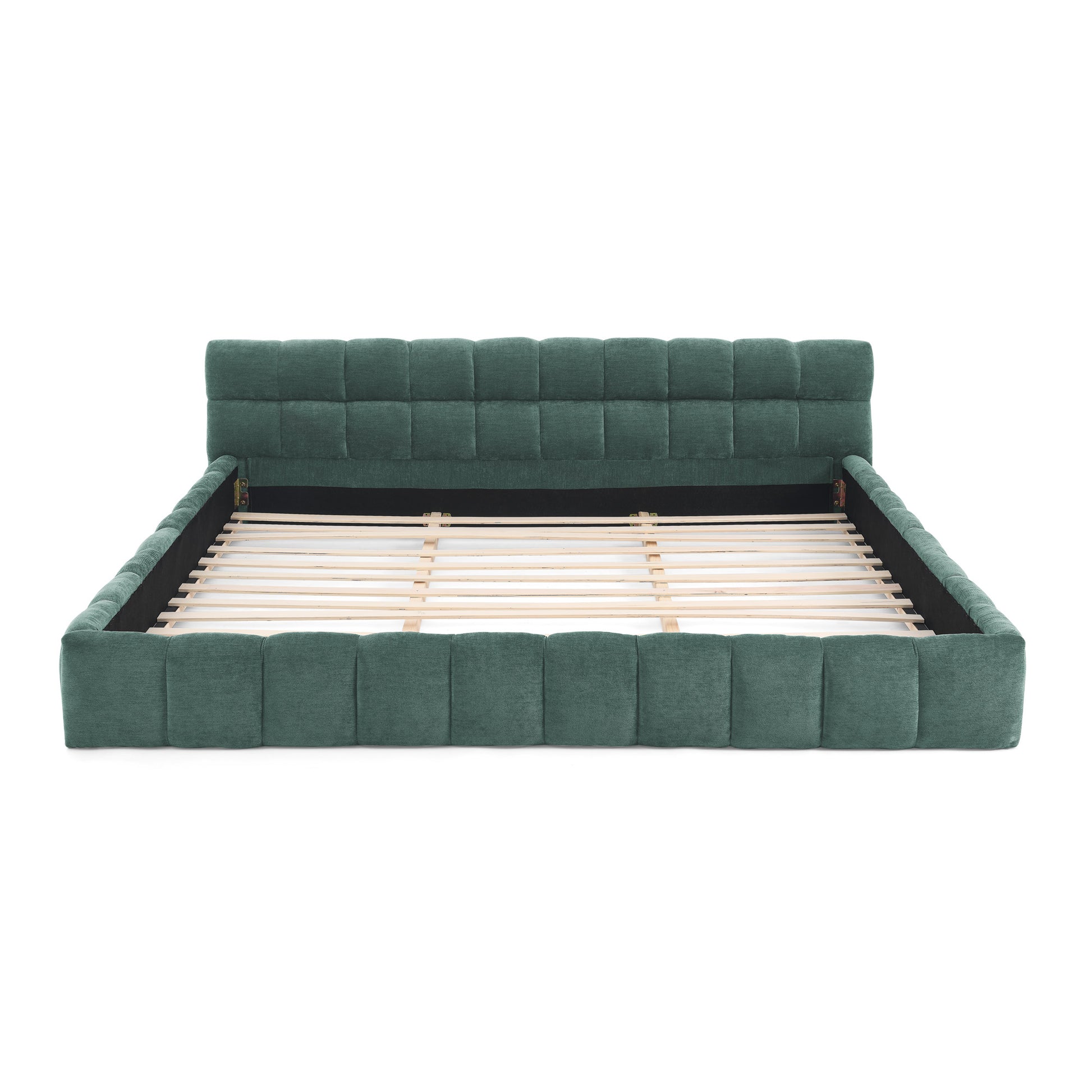 California King size Upholstered Bed Frame with Thick Fabric, Chenille Fabric Grounded California King Platform Bed with Headboard and Solid Frame. No Box Spring Needed-Blue Green-(90.5''*80.5''*31'') image 7