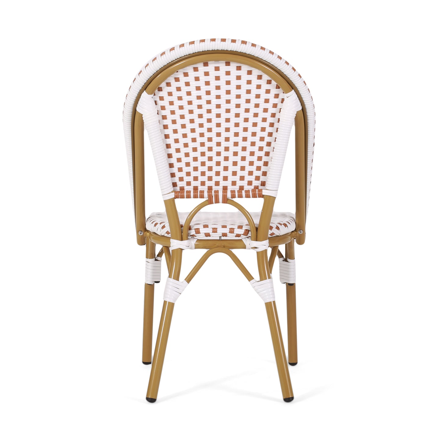 Outdoor PE Ratten and Aluminum French Bistro Chairs, Set of 2, Rusted Red & White, Bamboo Print Finish image 7