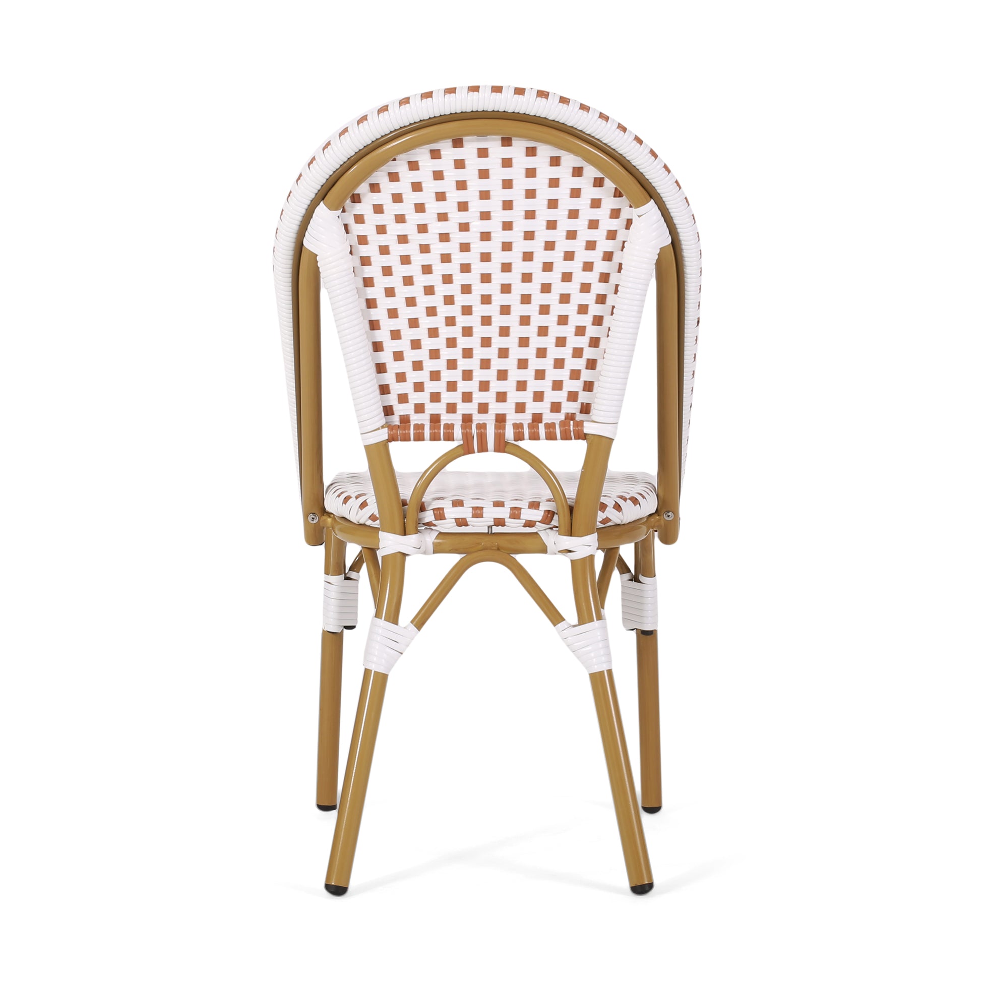 Outdoor PE Ratten and Aluminum French Bistro Chairs, Set of 2, Rusted Red & White, Bamboo Print Finish image 7