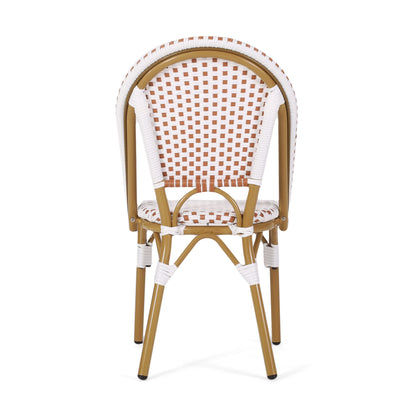 Outdoor PE Ratten and Aluminum French Bistro Chairs, Set of 2, Rusted Red & White, Bamboo Print Finish image 7